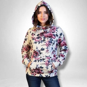 LuLaRoe Amber Small White Pink Floral Lightweight Hoodie - Picture 1 of 5