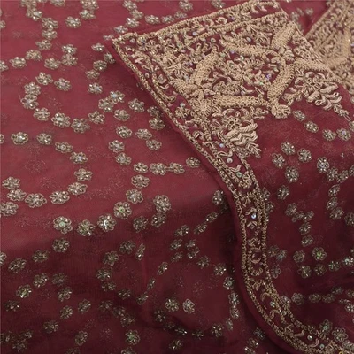 Bufandas premium Sanskriti Vintage Malva Dupatta Estola Larga Red Malla Cuentas a Mano Foto 1 de 4