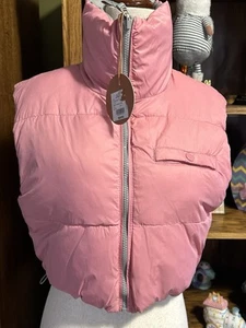 Pink/Gray Reversible Crop Puffer Vest Small NWT - Picture 1 of 9
