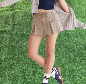 Hollister Damen Mini-Skortrock mittelhoch braun Hahnentritt Bindegürtel Größe M - Bild 1 von 15