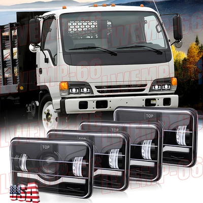 Newest Upgrade for Isuzu NPR 1991-2005 Truck 4PC DOT 4x6 inch LED Headlights H4 - Image 1 of 4