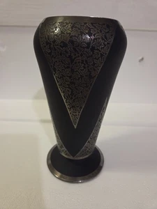 Jarrón Tiffin Rockwell con superposición de plata amatista negra Art Deco 8,25" de alto - Imagen 1 de 6