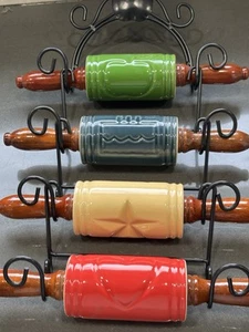 VINTAGE Porcelain Pottery Ceramic Rolling Pins With Hanging Holder. - Bild 1 von 6
