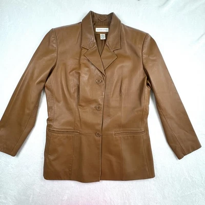 Preston & York Womens Large Camel Brown Genuine Lambskin 3-Button Jacket - Image 1 of 4