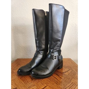 Franco Sarto Women's Leather Zip Up Riding Calf Black Boots 6.5 - Picture 1 of 11