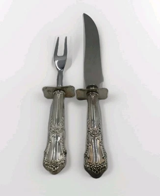 2 Pc Towle TWS350 Beaded Roses Sterling Handle Stainless Carving Set - Image 1 of 4