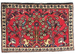 Handmade Vintage Pictorial Design Oriental Rug 2X3 ft Traditional Small Carpet - Picture 1 of 10