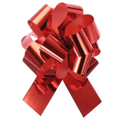 Cinta de lazos para envolver regalo arco grande metálico de 6", roja 10 un. Foto 1 de 4