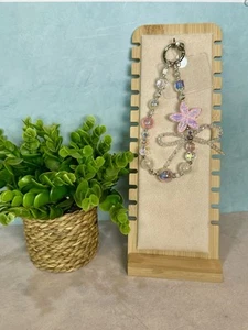 PINK Flower Bling Handmade Phone Chain | Beads | Sparkle Keychain Phone Strap - Zdjęcie 1 z 7
