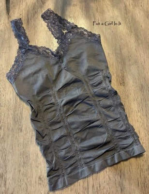 New Womens LACE TRIM CAMISOLE BLACK WHITE RED PINK STRETCH TANK TOP ONE SIZE - Image 1 of 4