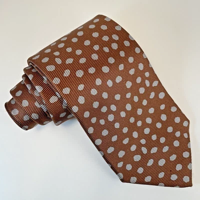 Sulka Men's Tie 100% Silk Made In France Brown w/ Silver Dots 58"-3"3/4 Vintage - Image 1 of 4