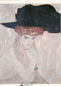 Kunstkarte: Gustav Klimt - Dame mit schwarzem Federhut / 1910