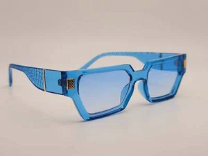 Fashion Med- Rectangle Unisex Luxury Sunglasses Vintage Punk Blue Color - Picture 1 of 6