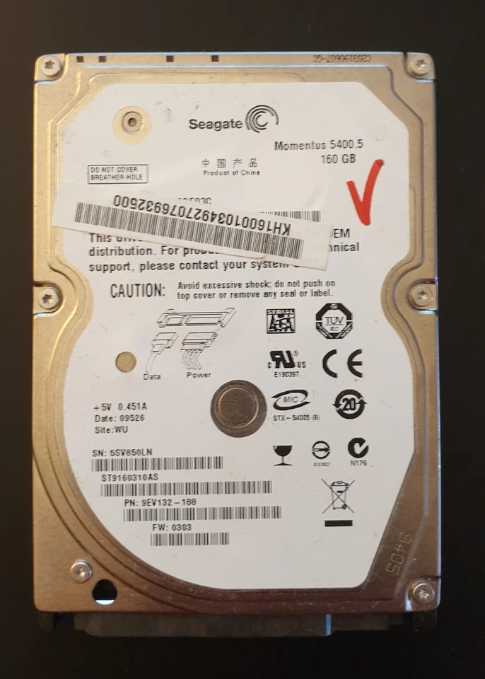 HARD DISK Seagate Momentus ST9160310AS 160GB CACHE 8MB 5400 RPM SATA 2,5" - Immagine 1 di 3