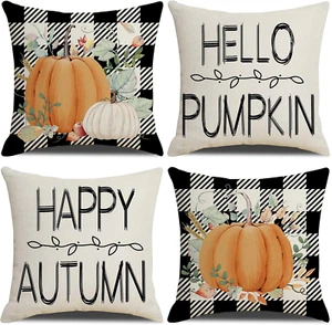 "Paquete de 4 fundas de almohada de otoño 18 x 18 fundas de almohada decorativas - Picture 1 of 12