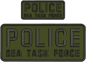POLICE D E A  TASK F MB PATCH 10X4 AND 5X2  HOOK ON BACK  BLACK ON OD GREEN - Picture 1 of 2