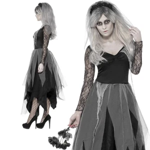 Zombie Graveyard Bride Costume Corpse Ladies Sexy Ghost Widow Fancy Dress - Foto 1 di 7
