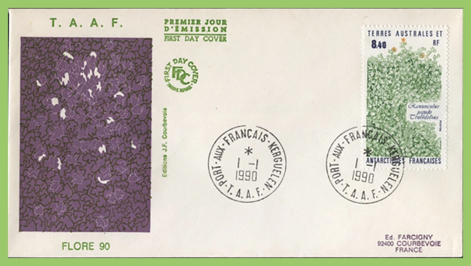 French Antarctic 1990 8.40f Flora First Day Cover - Image 1 of 1