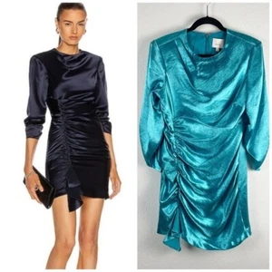 Cinq a Sept Natalia Satin Ruched Mini Dress Pacific Blue Size 12 - Picture 1 of 11
