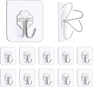Premium Adhesive Hooks Kitchen Wall Hooks,Heavy Duty 13Lb(Max) Wall Hooks, Trans - Picture 1 of 12
