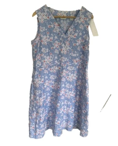 L.L. Bean Blue Floral Cotton Linen Blend Cottagecore SunDress Size 16 Knee - Picture 1 of 11