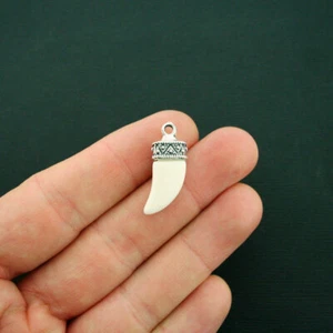 Horn Charm Antique Silver Tone and White Resin Tooth Tribal Design - SC6445 - Picture 1 of 2