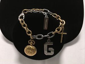 Vtg Dolce Gabbana Gold&Silver Tone Pocket Watch Cross D&G G Charm Chain Bracelet