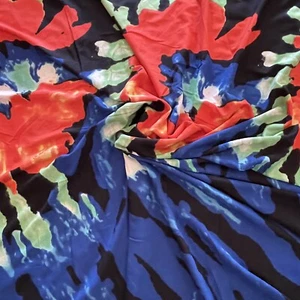 Black and Blue Multicolor Poly Print Crépe Fabric - Picture 1 of 2