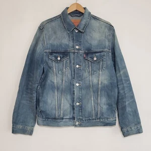 Levis Trucker Jean Jacket Mens Large Blue Denim Medium Wash EUC Distressed L - Picture 1 of 13