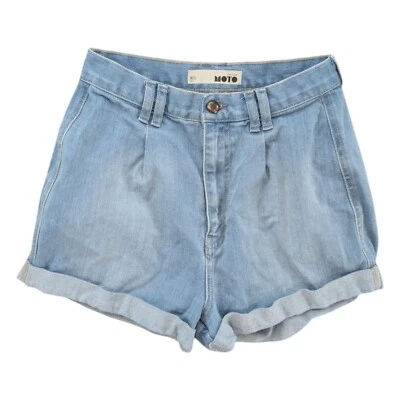 Pantalones cortos de mezclilla Topshop Moto para mujer azules con puños tiro alto 2" talla 2 Foto 1 de 4