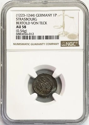 1223-1244 STRASBOURG SILVER PFENNIG BERTHOLD EN TECK HAMMERED COIN NGC AU 58 - Image 1 of 2