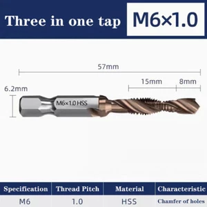 1P M6×1.0 Cobalt Plated Composite Tap Drill Bit for Tapping and Chamfering M6 - Picture 1 of 5