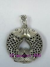 Chinese Tibet Silver Handmade Auspicious Fish Necklace Pendant gift