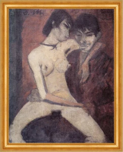 Sitzendes Liebespaar um 1920 Brust Mann Expressionismus Otto Mueller A3 Gold 24 - Bild 1 von 1