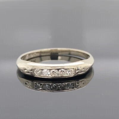 Vintage 18k White Gold 0.10Ctw Single Cut Diamond Band Ring - Image 1 of 4