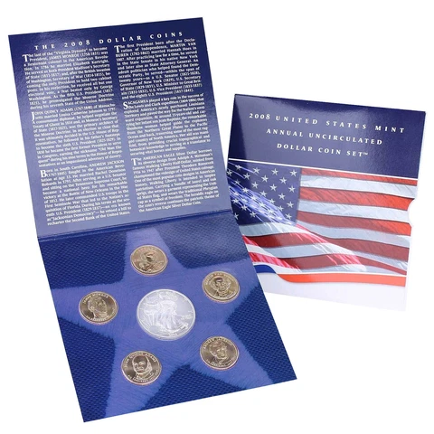 2008 Annual Uncirculated Dollar 6 Coin Set Silver Eagle Sacagawea Presidential Cover