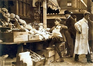 Impresión fotográfica de escena callejera de América, vendedor de verduras de Boston - Imagen 1 de 1