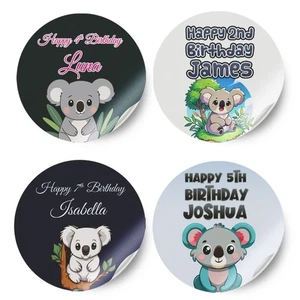 Personalised Koala Design Any Name Birthday Stickers Party Decoration Label 58 - Picture 1 of 11