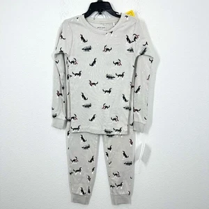 Petit Lem Holiday Light Grey Husky Dog Winter Holiday 2 Piece Pajama Set NWT - Picture 1 of 9