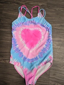 Kate mack Girls Mint Green Swimsuit With Pink Shell Size 8 Ex Worn Once Heart - Picture 1 of 2