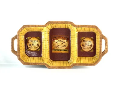 Vintage Ceramic Divided Serving Tray Fly Fishing Lodge Rustic Cabin Décor 17” - Image 1 of 4