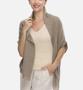 OVCIO Women’s Effortless Cashmere Vest Taupe NWT Lightweight Shawl Collar SOFT - Picture 1 of 10