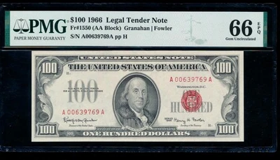 AC 1966 $100 Legal Tender PMG 66 EPQ Fr 1550 gem uncirculated - Image 1 of 2
