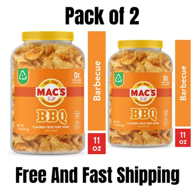 M·A·C Mac's Chicharrones BBQ Flavored Crispy Fried Pork Skins, 11 oz Canister