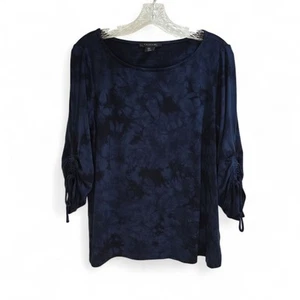 Tahari Jersey Strick blau & schwarz Batik T-Shirt Spitzenärmel Bateau-Ausschnitt Medium - Bild 1 von 5