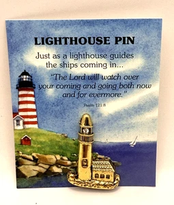 Brass Crystal Lighthouse Psalm Lapel Pin - Picture 1 of 5