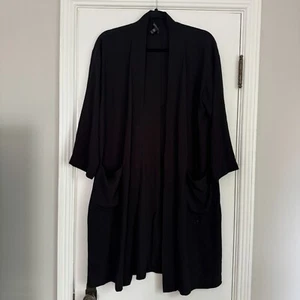 Eileen Fisher Black Silk Georgette Crepe Long Kimono Jacket Black Size Medium - Picture 1 of 7