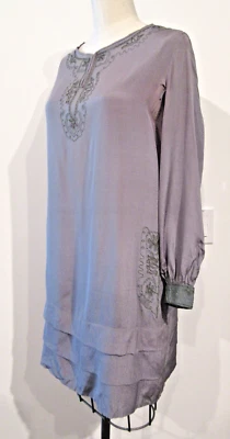 DE COLECCIÓN ANTIGUO MUJER AÑOS 20 VESTIDO ALETA TÚNICA MUAVE SEDA CREPÉ EMBRD ASIS F45 Foto 1 de 4