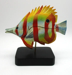 Vintage bunte tropische Fische auf Holzsockel Made in Phillipines Dekor - Bild 1 von 8