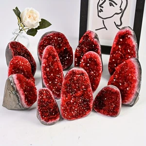 1PC Wine Red Geode Cluster with Display Stand Premium Crystal Home Office Decor - Picture 1 of 17